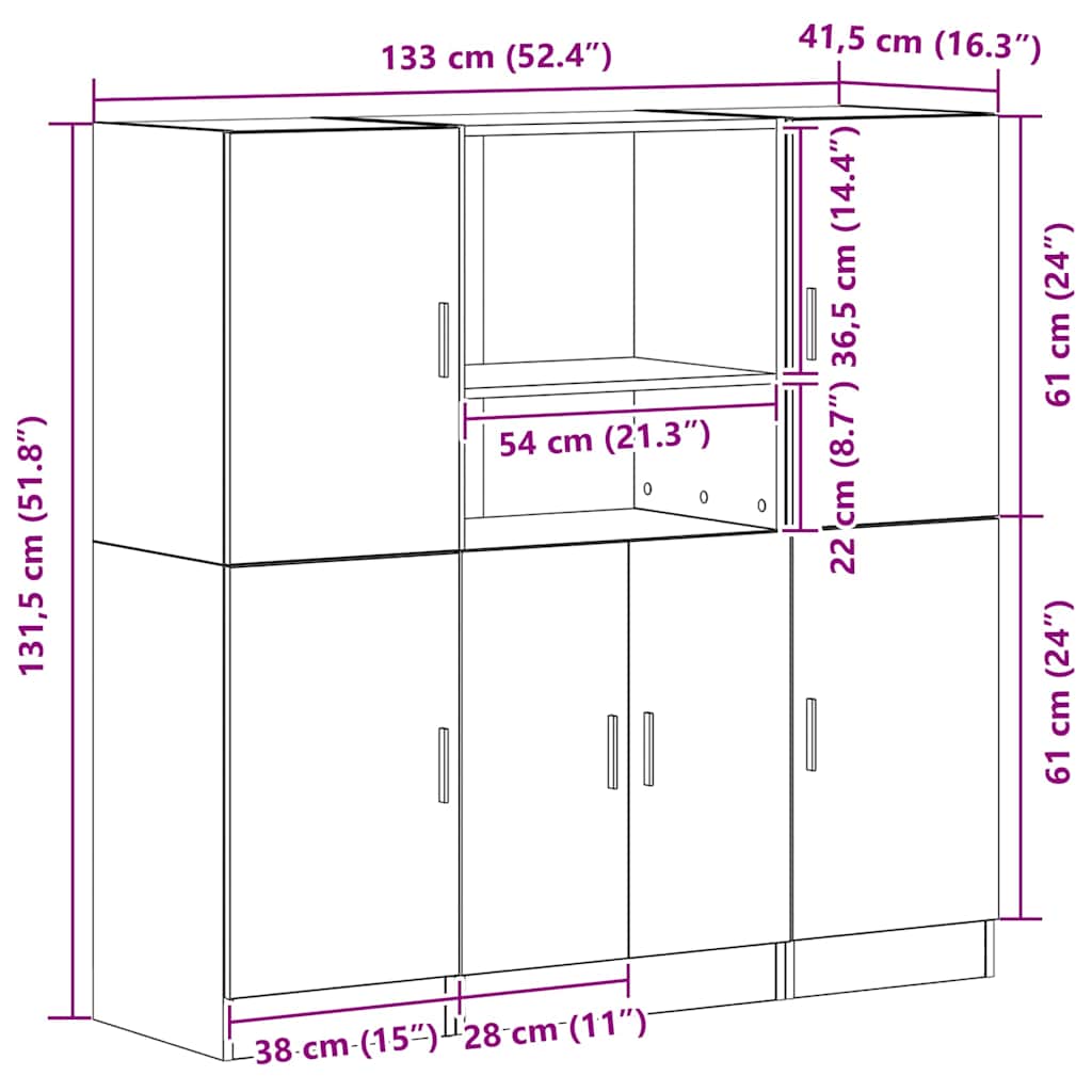 vidaXL 3-tlg. Küchenschrank-Set Weiß Holzwerkstoff