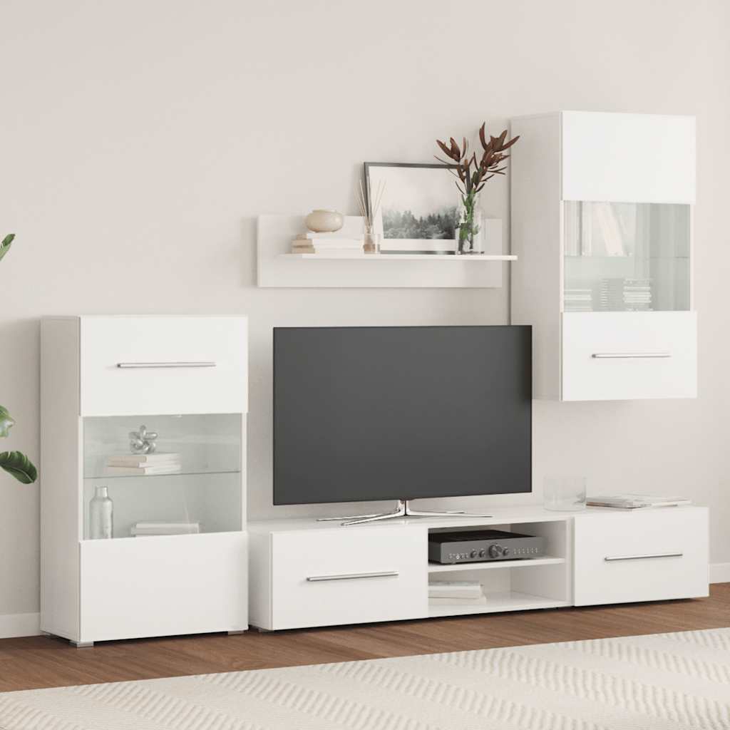 vidaXL 5-tlg. Wohnwand mit LED-Beleuchtung Mattweiß Holzwerkstoff