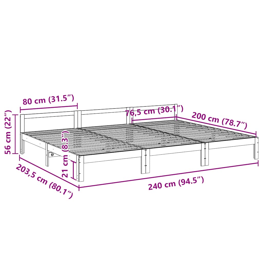 vidaXL Familienbett ohne Matratze 240x200 cm Massivholz Kiefer
