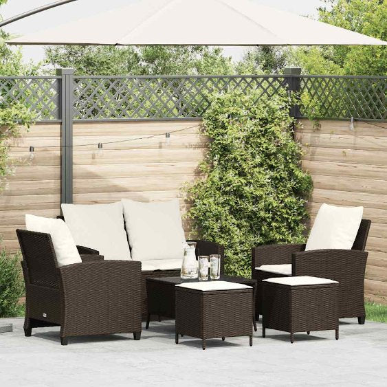 6-tlg. Garten-Sofagarnitur mit Kissen Schwarz Poly Rattan