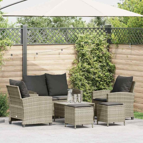 6-tlg. Garten-Sofagarnitur mit Kissen Schwarz Poly Rattan