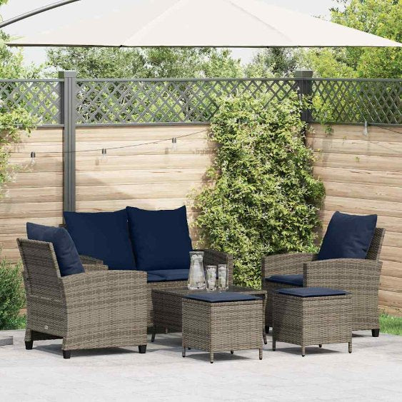 6-tlg. Garten-Sofagarnitur mit Kissen Schwarz Poly Rattan