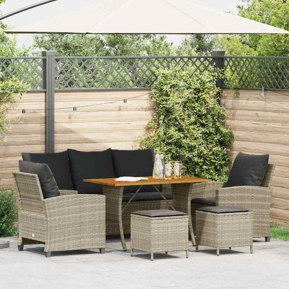 6-tlg. Garten-Sofagarnitur mit Kissen Schwarz Poly Rattan
