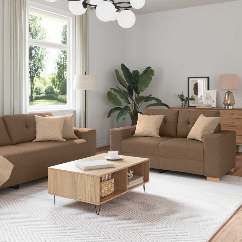 vidaXL Sofa 2 pcs Braun Stoff