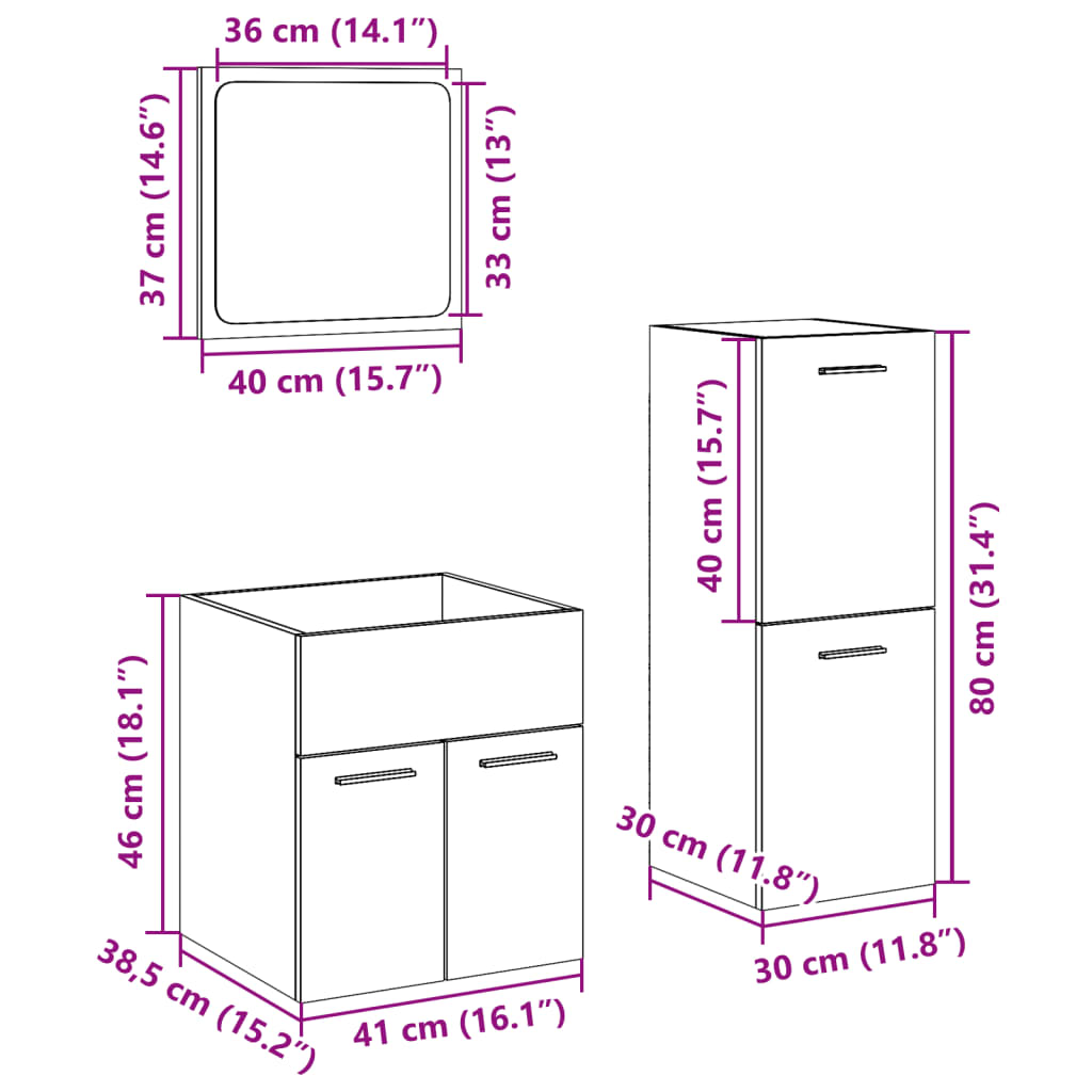 vidaXL 3-tlg. Badmöbel-Set Betongrau Holzwerkstoff