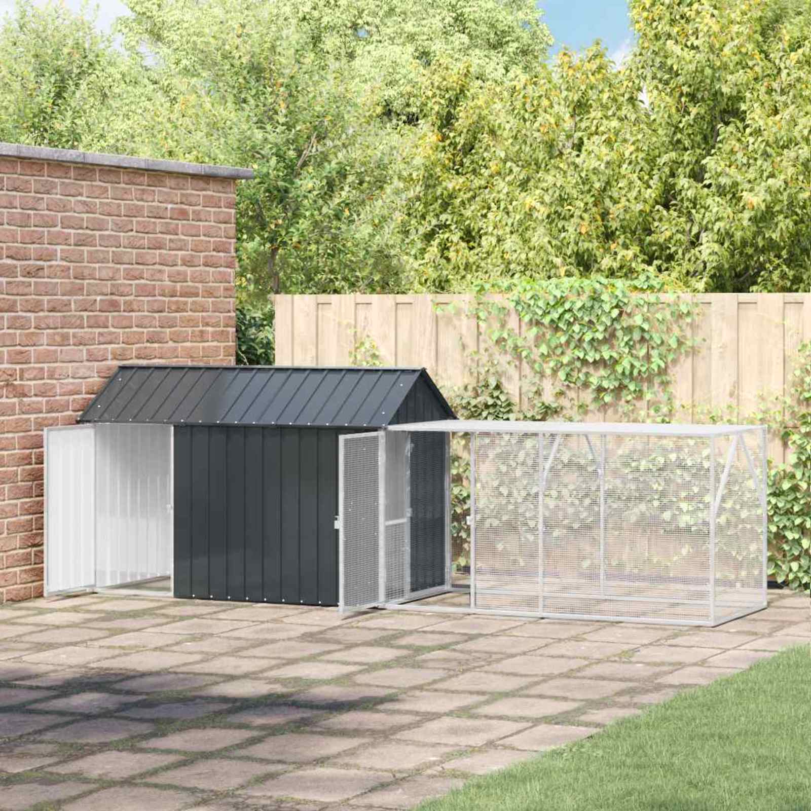 vidaXL Vogelkäfig Anthrazit 416,5 x 103 x 142 cm Verzinkter Stahl