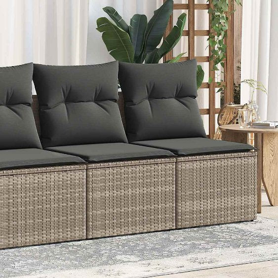 2-tlg. Garten-Sofagarnitur mit Kissen Schwarz Poly Rattan