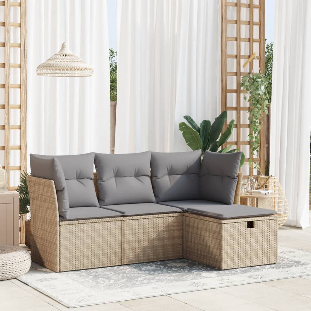 4-tlg. Garten-Sofagarnitur mit Kissen Schwarz Poly Rattan