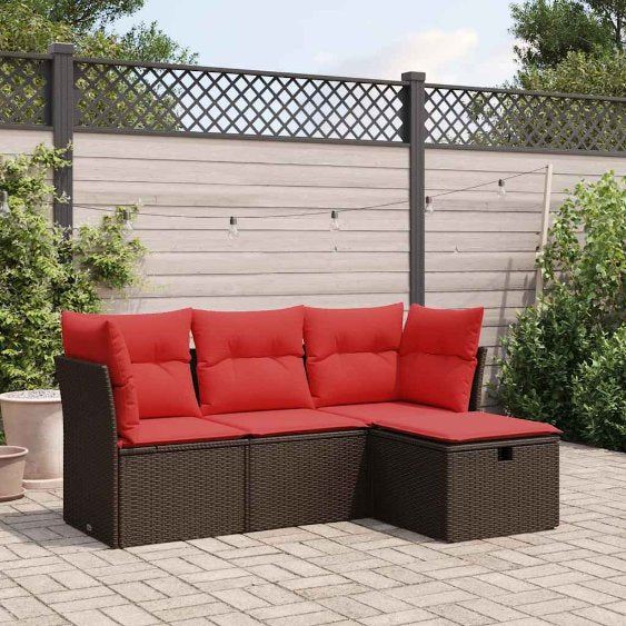 4-tlg. Garten-Sofagarnitur mit Kissen Grau Poly Rattan