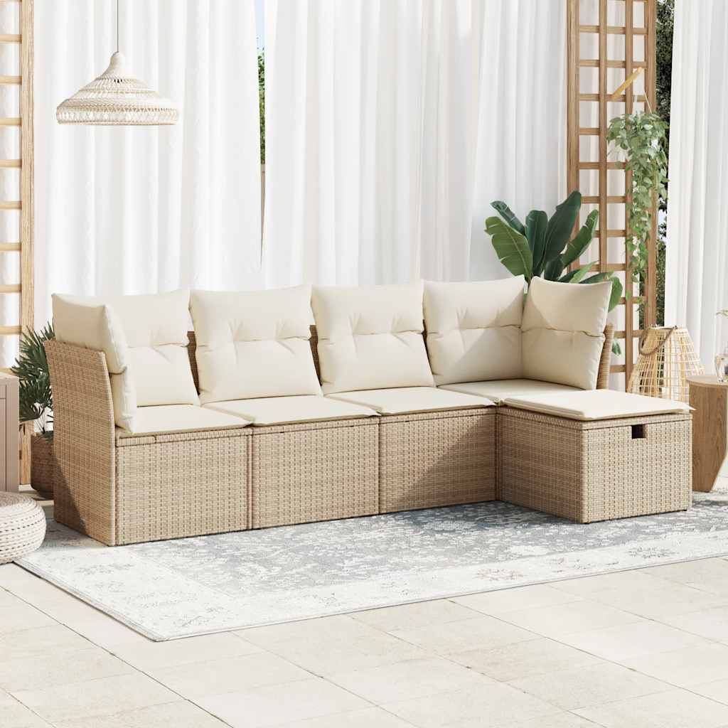 5-tlg. Garten-Sofagarnitur mit Kissen Schwarz Poly Rattan