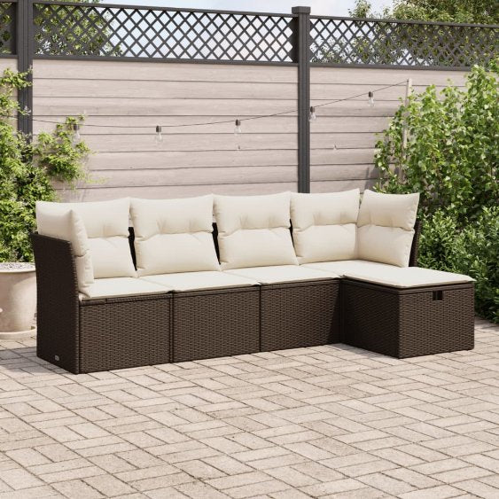 5-tlg. Garten-Sofagarnitur mit Kissen Schwarz Poly Rattan