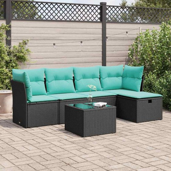 5-tlg. Garten-Sofagarnitur mit Kissen Grau Poly Rattan