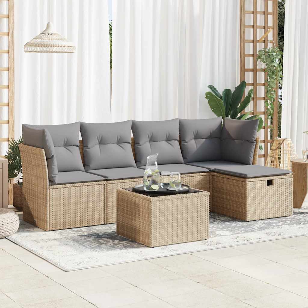 5-tlg. Garten-Sofagarnitur mit Kissen Schwarz Poly Rattan