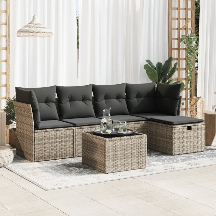 5-tlg. Garten-Sofagarnitur mit Kissen Schwarz Poly Rattan