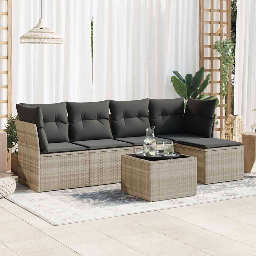 5-tlg. Garten-Sofagarnitur mit Kissen Schwarz Poly Rattan