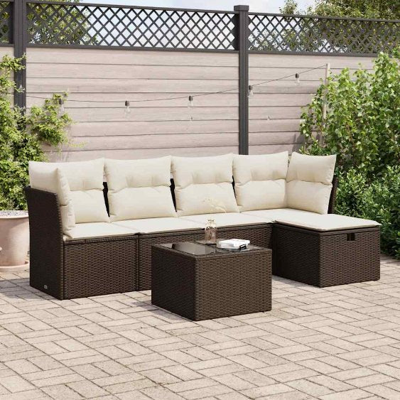 5-tlg. Garten-Sofagarnitur mit Kissen Schwarz Poly Rattan