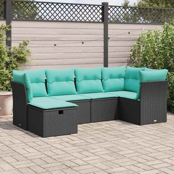 6-tlg. Garten-Sofagarnitur mit Kissen Grau Poly Rattan