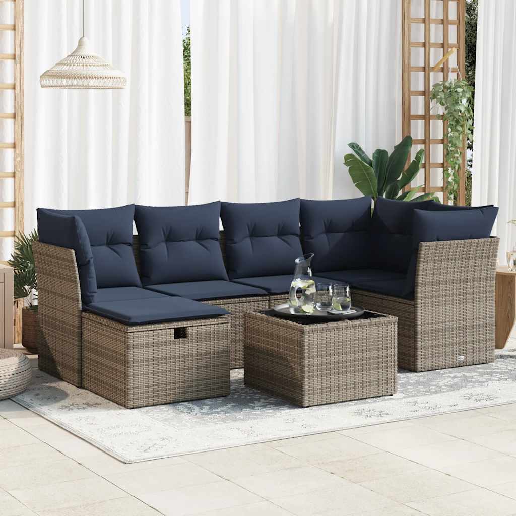 6-tlg. Garten-Sofagarnitur mit Kissen Grau Poly Rattan