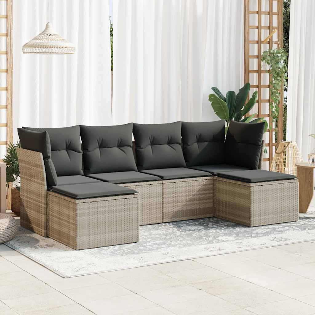 6-tlg. Garten-Sofagarnitur mit Kissen Schwarz Poly Rattan