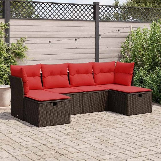 6-tlg. Garten-Sofagarnitur mit Kissen Grau Poly Rattan