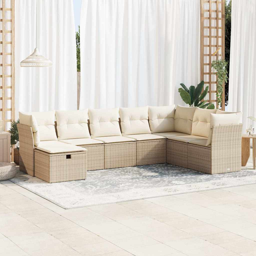 8-tlg. Garten-Sofagarnitur mit Kissen Schwarz Poly Rattan