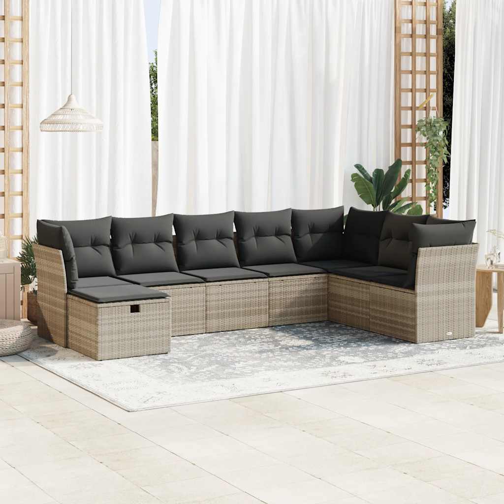 8-tlg. Garten-Sofagarnitur mit Kissen Schwarz Poly Rattan