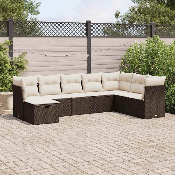 8-tlg. Garten-Sofagarnitur mit Kissen Schwarz Poly Rattan