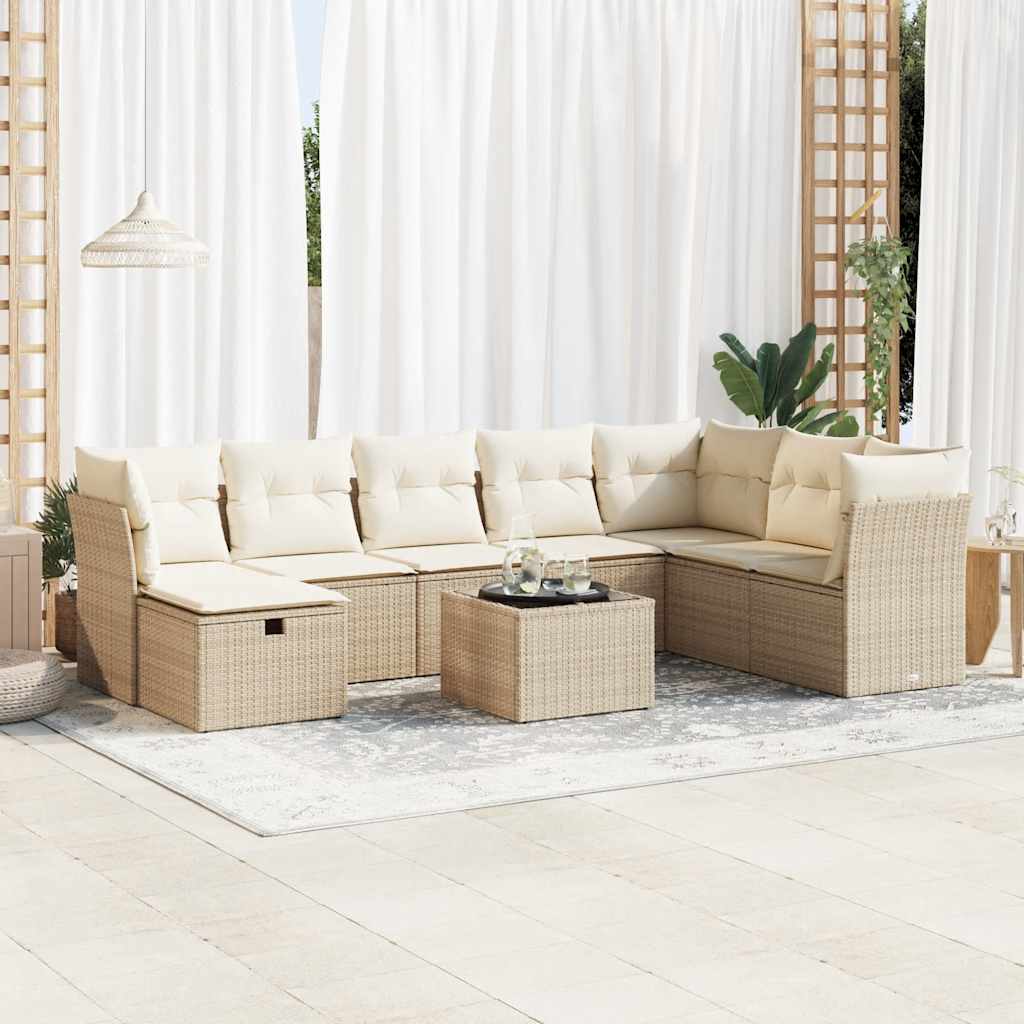 8-tlg. Garten-Sofagarnitur mit Kissen Schwarz Poly Rattan