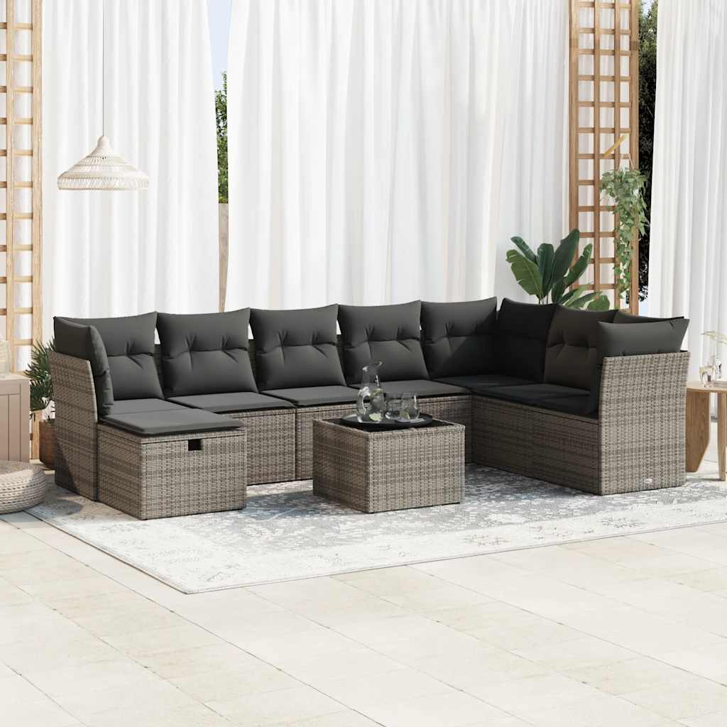8-tlg. Garten-Sofagarnitur mit Kissen Schwarz Poly Rattan