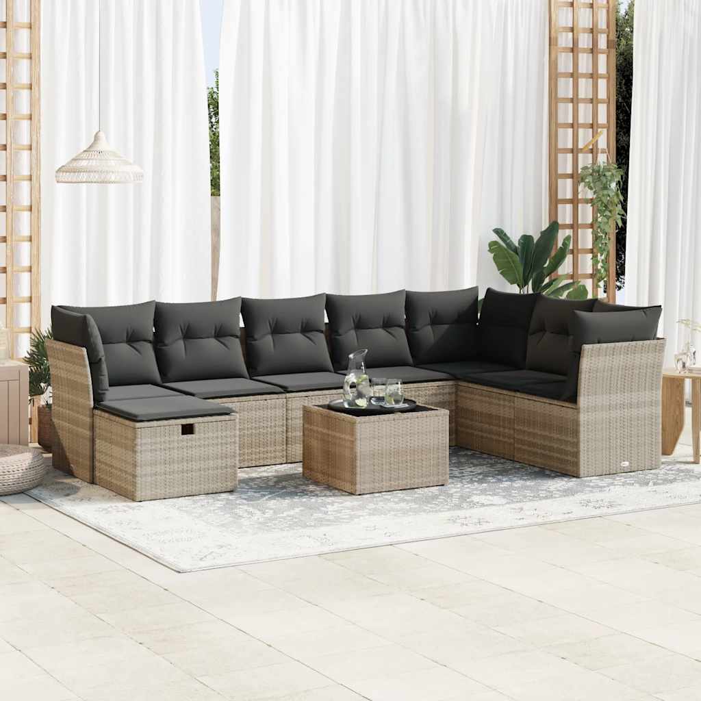 8-tlg. Garten-Sofagarnitur mit Kissen Schwarz Poly Rattan