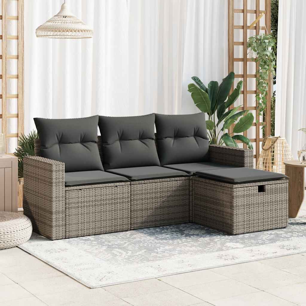 4-tlg. Garten-Sofagarnitur mit Kissen Schwarz Poly Rattan