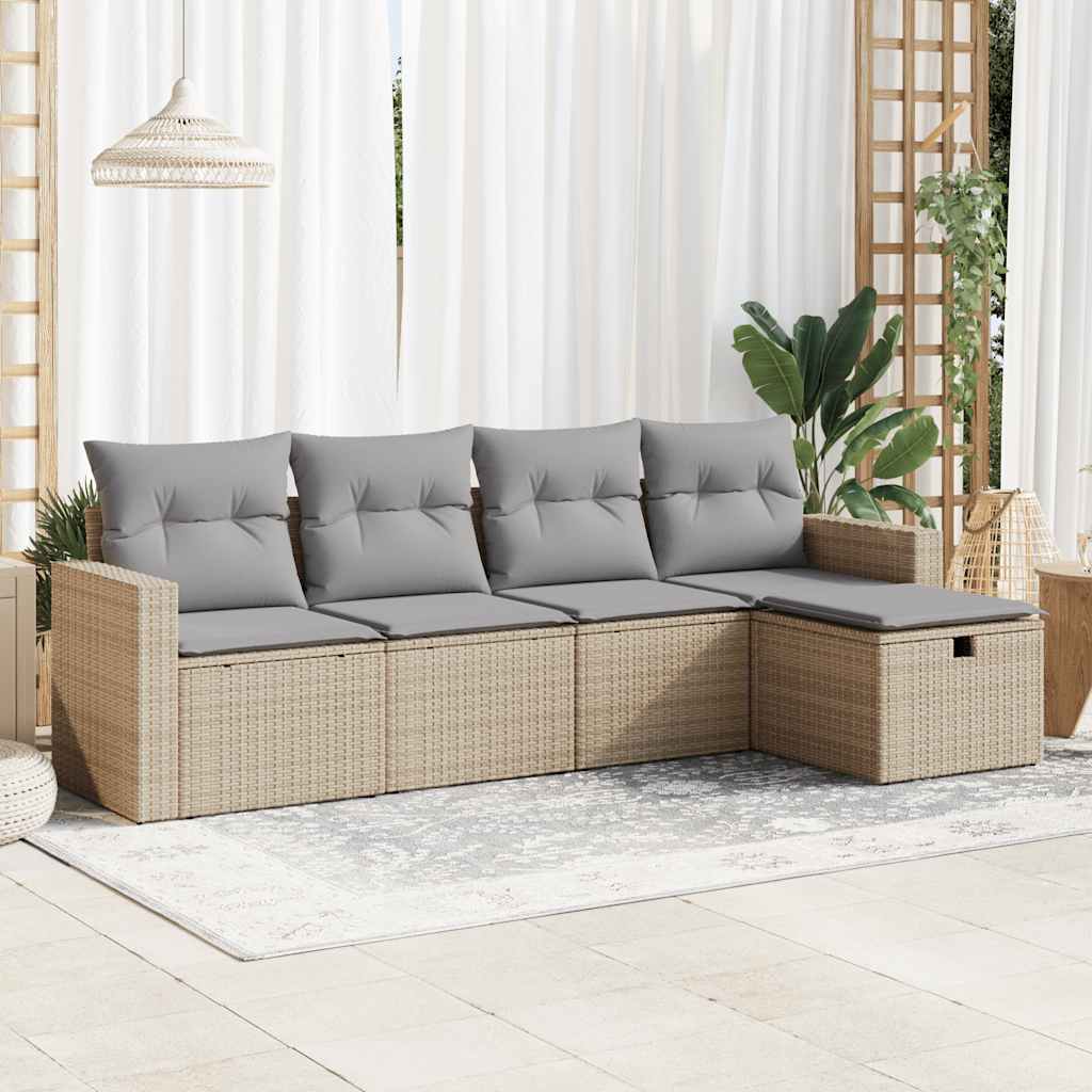 5-tlg. Garten-Sofagarnitur mit Kissen Schwarz Poly Rattan
