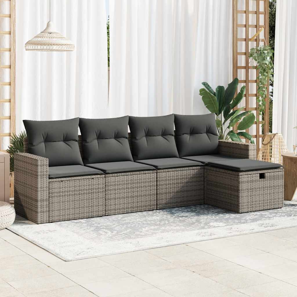 5-tlg. Garten-Sofagarnitur mit Kissen Schwarz Poly Rattan