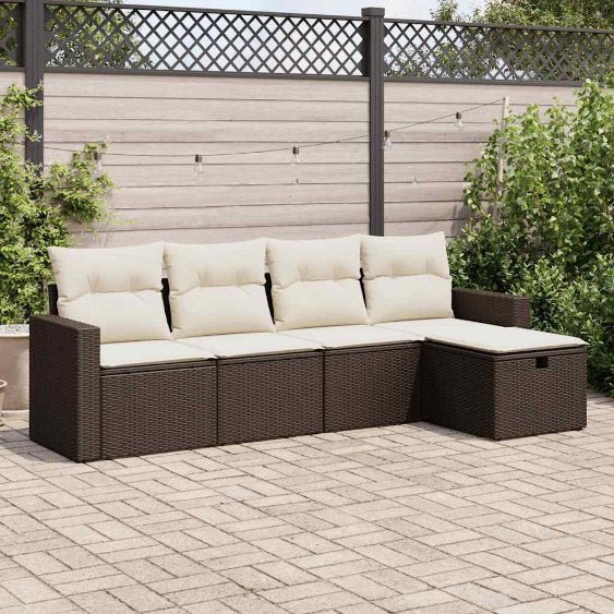 5-tlg. Garten-Sofagarnitur mit Kissen Schwarz Poly Rattan