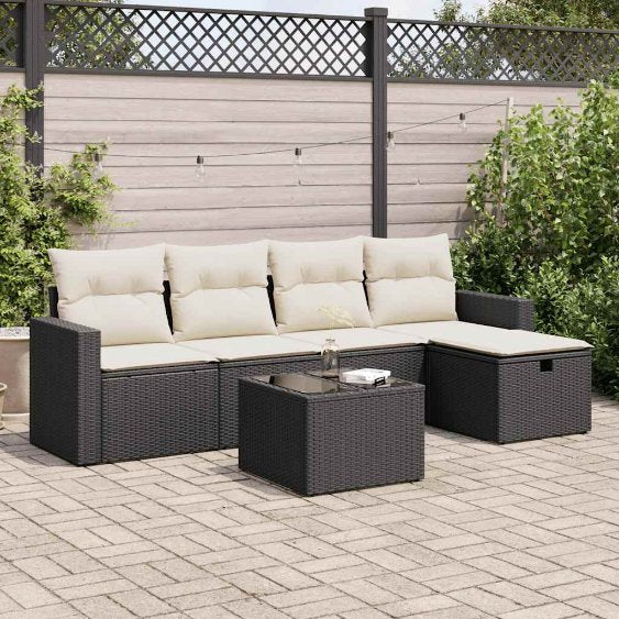 5-tlg. Garten-Sofagarnitur mit Kissen Schwarz Poly Rattan