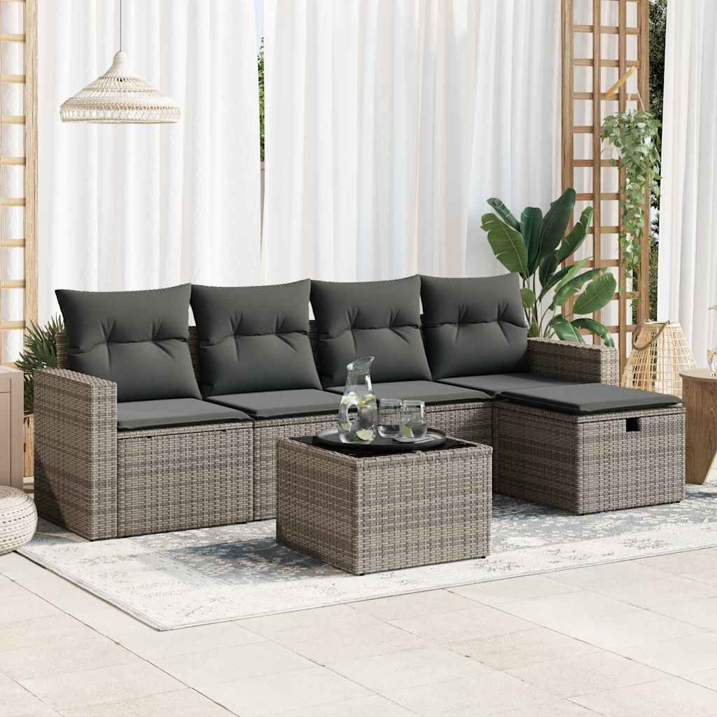 5-tlg. Garten-Sofagarnitur mit Kissen Schwarz Poly Rattan