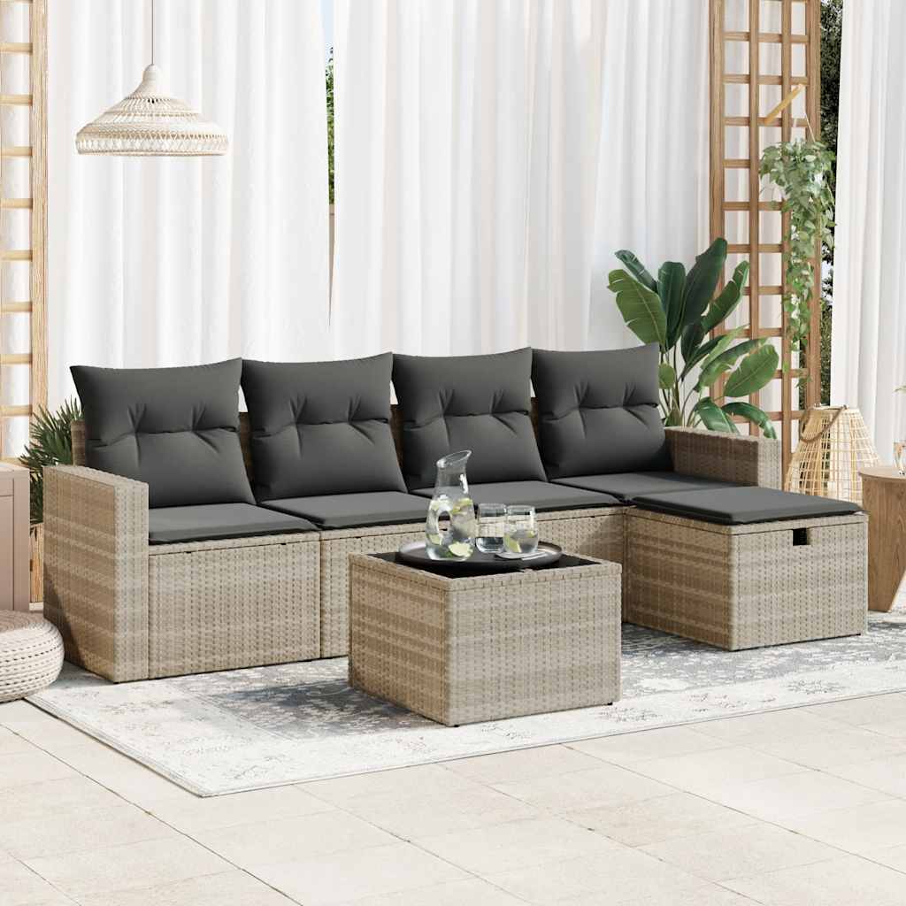 5-tlg. Garten-Sofagarnitur mit Kissen Schwarz Poly Rattan