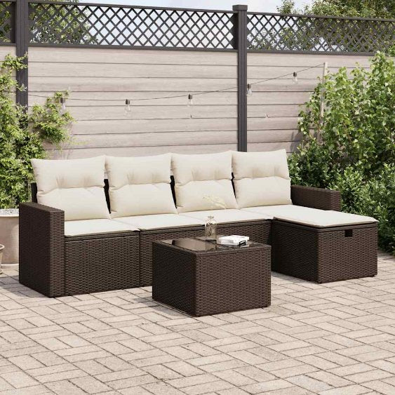 5-tlg. Garten-Sofagarnitur mit Kissen Schwarz Poly Rattan