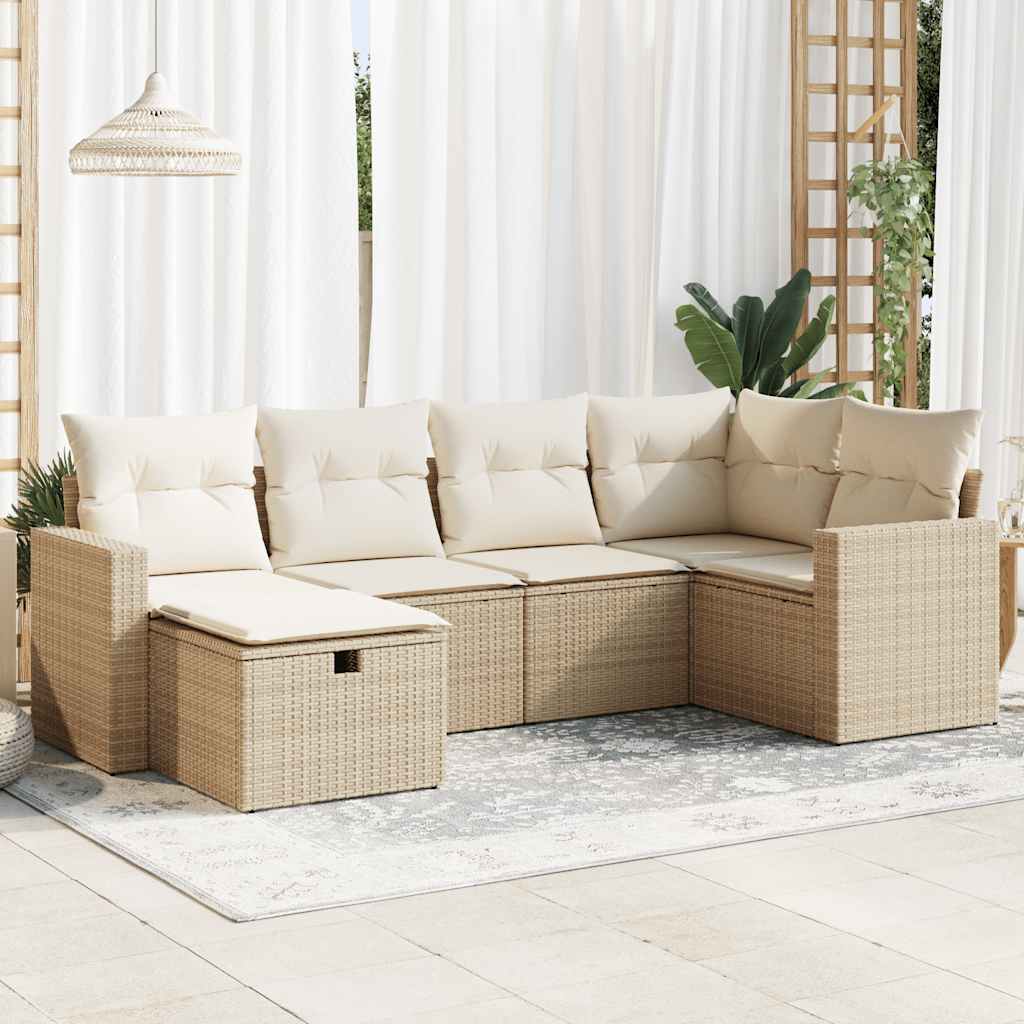 6-tlg. Garten-Sofagarnitur mit Kissen Schwarz Poly Rattan