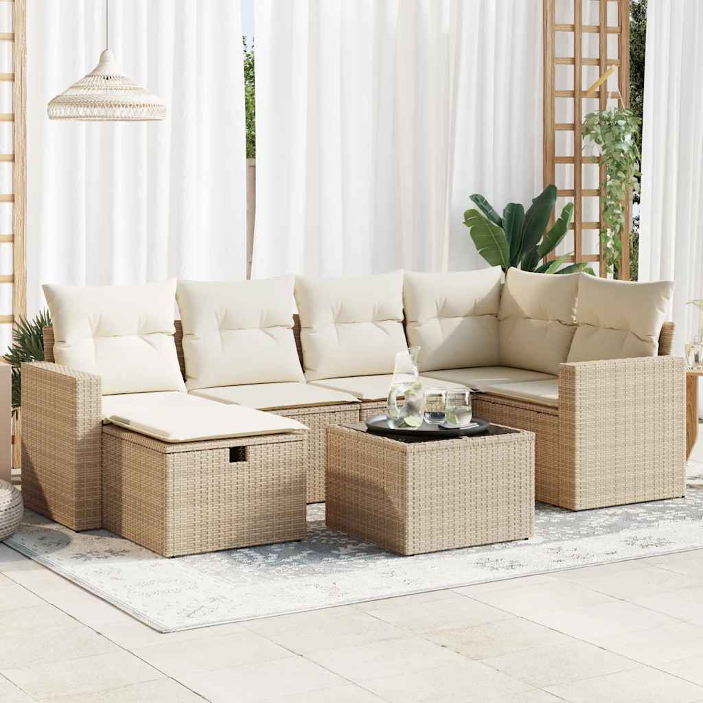 6-tlg. Garten-Sofagarnitur mit Kissen Schwarz Poly Rattan