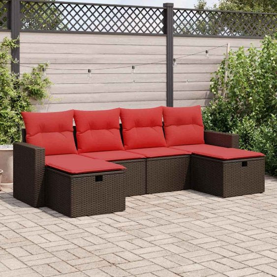 6-tlg. Garten-Sofagarnitur mit Kissen Grau Poly Rattan