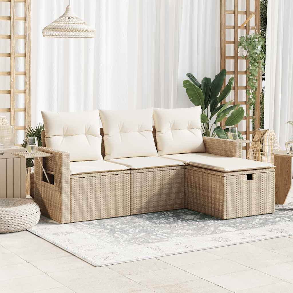 4-tlg. Garten-Sofagarnitur mit Kissen Schwarz Poly Rattan