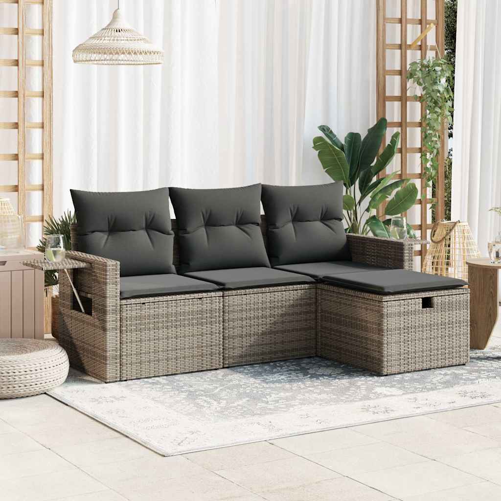 4-tlg. Garten-Sofagarnitur mit Kissen Schwarz Poly Rattan