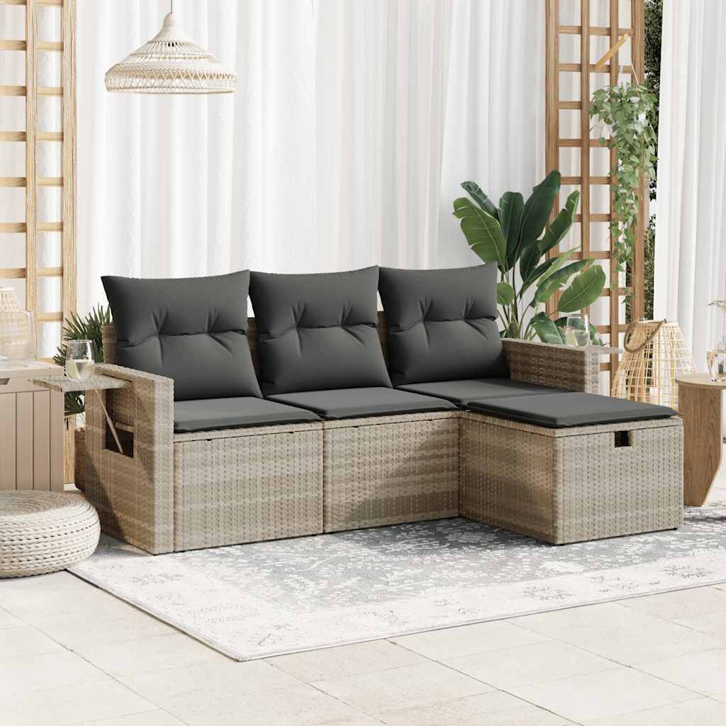 4-tlg. Garten-Sofagarnitur mit Kissen Schwarz Poly Rattan