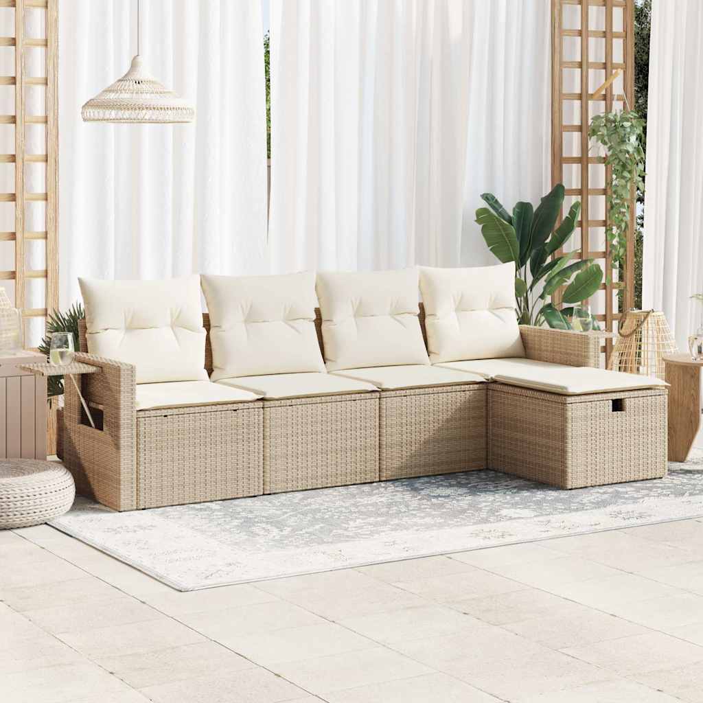5-tlg. Garten-Sofagarnitur mit Kissen Schwarz Poly Rattan