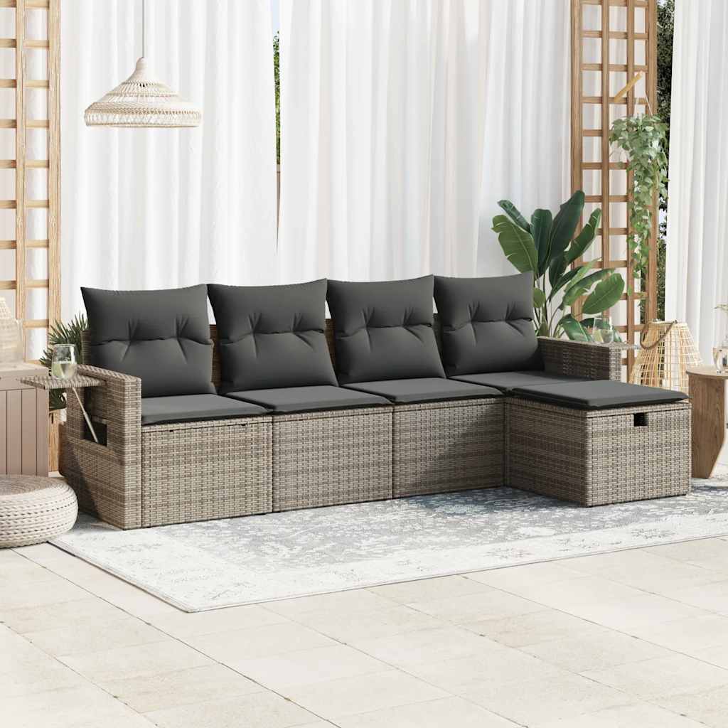 5-tlg. Garten-Sofagarnitur mit Kissen Schwarz Poly Rattan