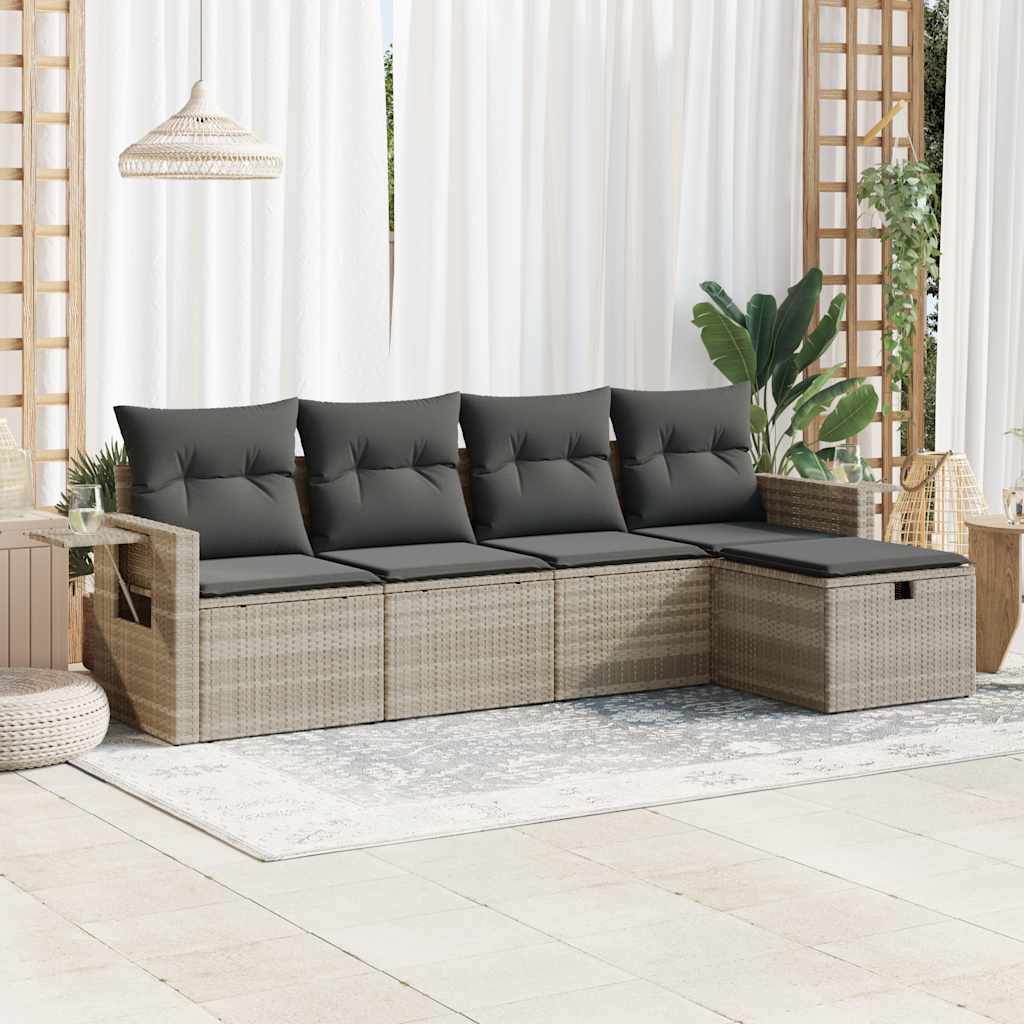5-tlg. Garten-Sofagarnitur mit Kissen Schwarz Poly Rattan