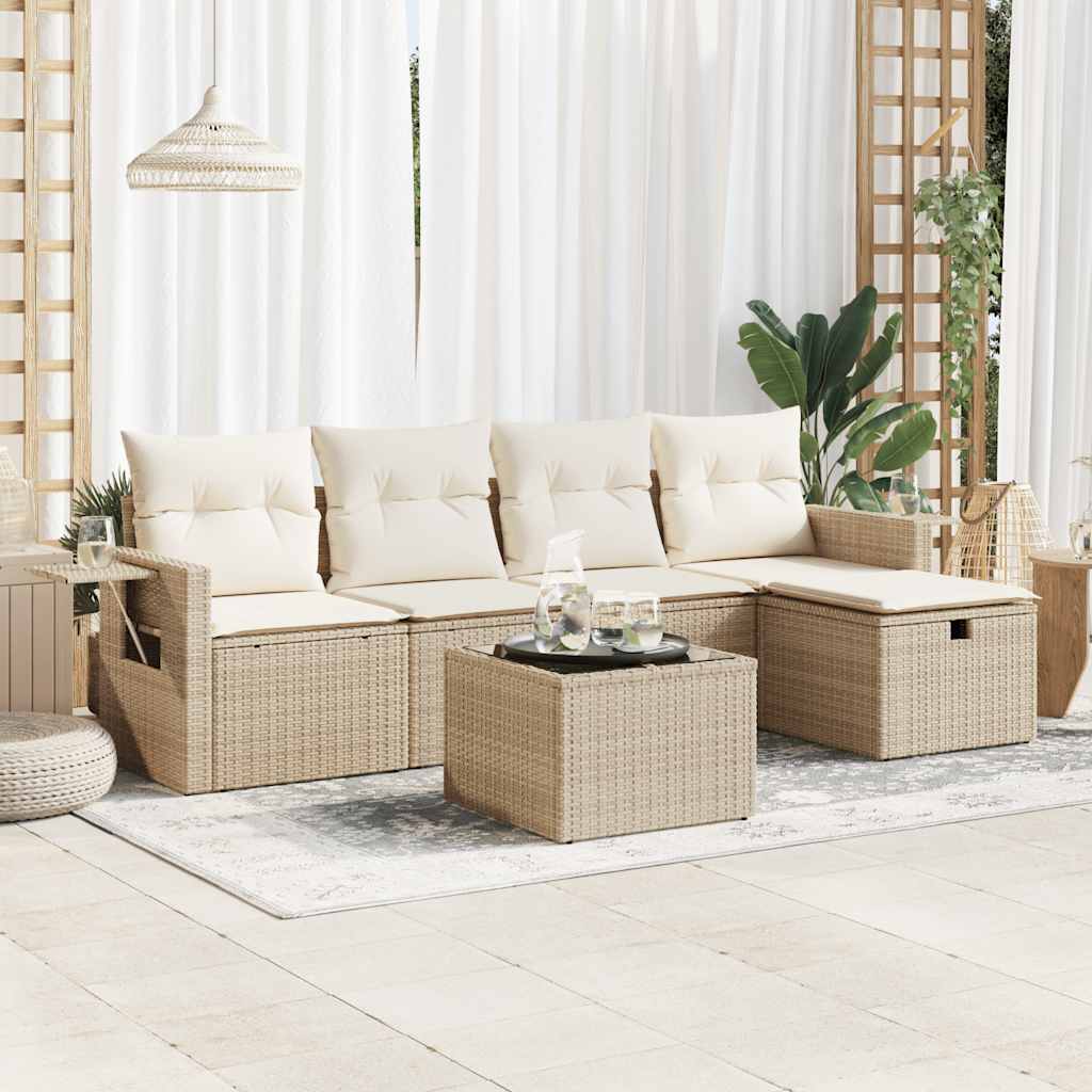 5-tlg. Garten-Sofagarnitur mit Kissen Schwarz Poly Rattan