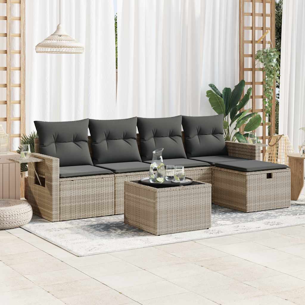 5-tlg. Garten-Sofagarnitur mit Kissen Schwarz Poly Rattan