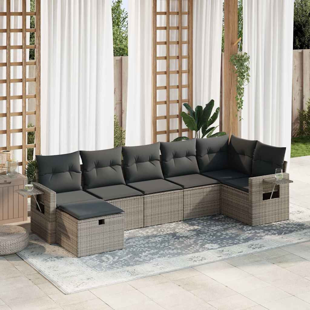7-tlg. Garten-Sofagarnitur mit Kissen Schwarz Poly Rattan